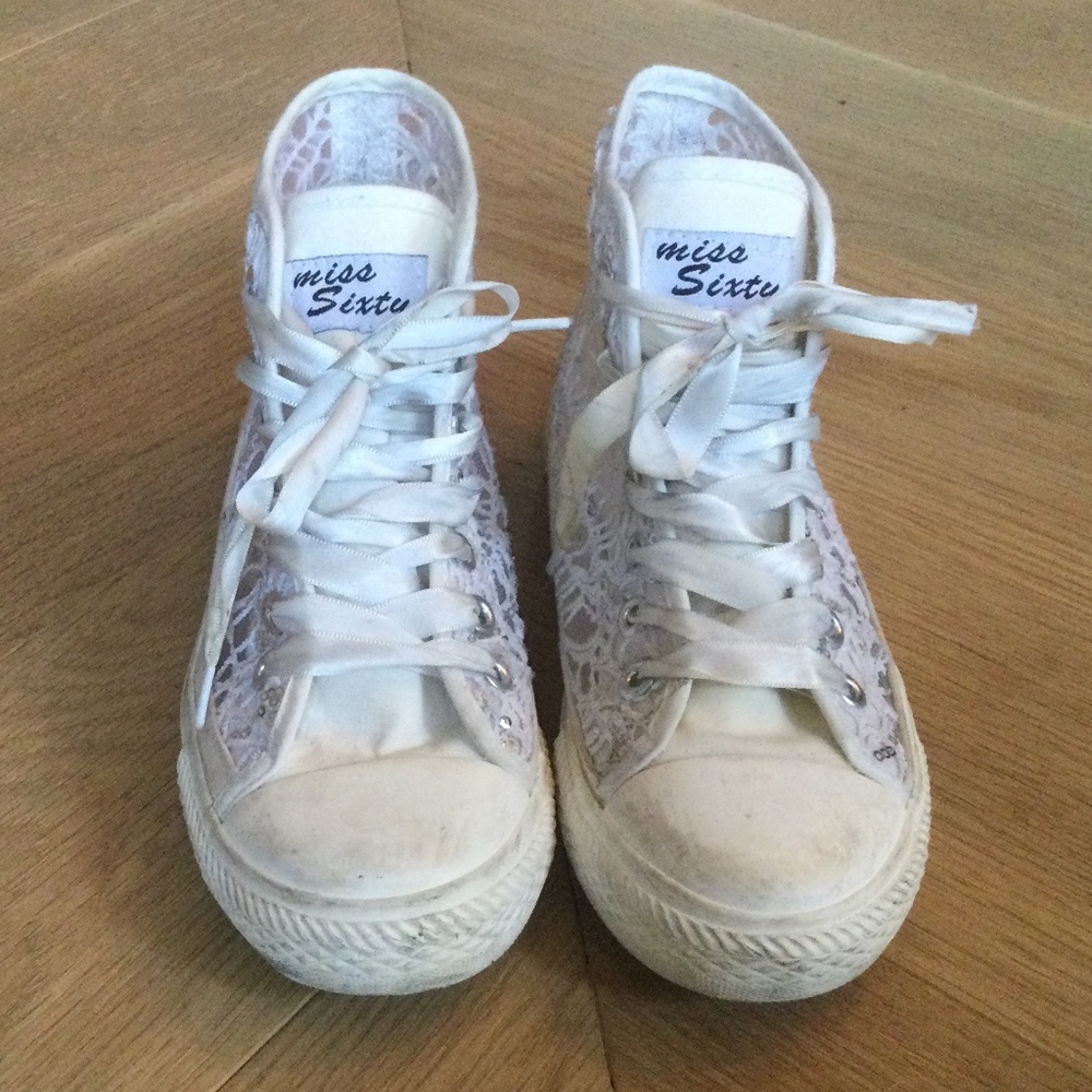 MISS SIXTY girls white lace high top trainers